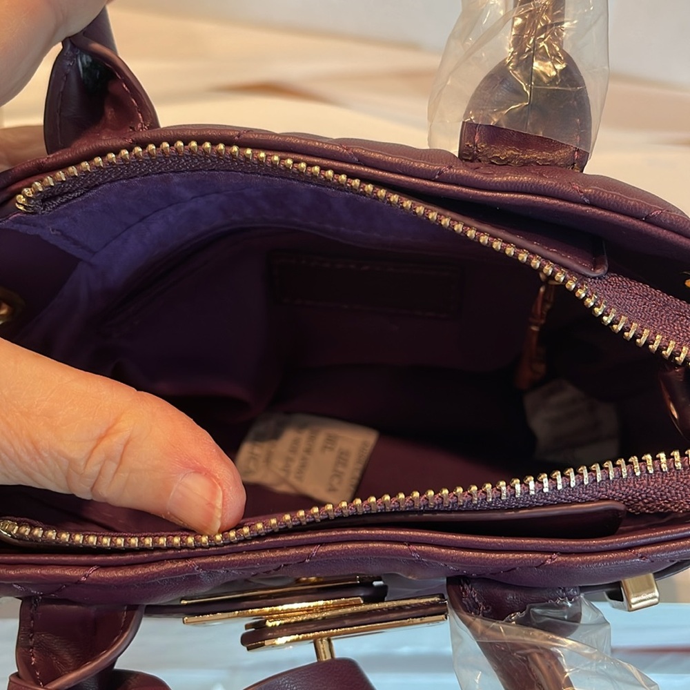 NWT Badgley Mischka Small Diamond quilted tote with lock plum Handbag Crossbody - Picture 14 of 16